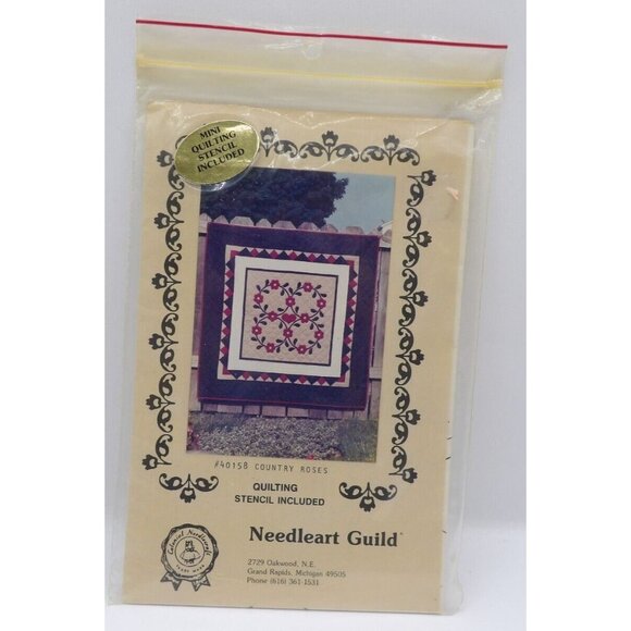 Needleart Guild "Country Roses" Quilt Pattern & Stencil #40158 NOS VTG 1980 - Picture 1 of 2